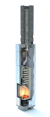 © Foto: Erlus Die Schnittzeichnung zeigt das Innenleben des Erlutherm, der Speicherofen im Schornstein.